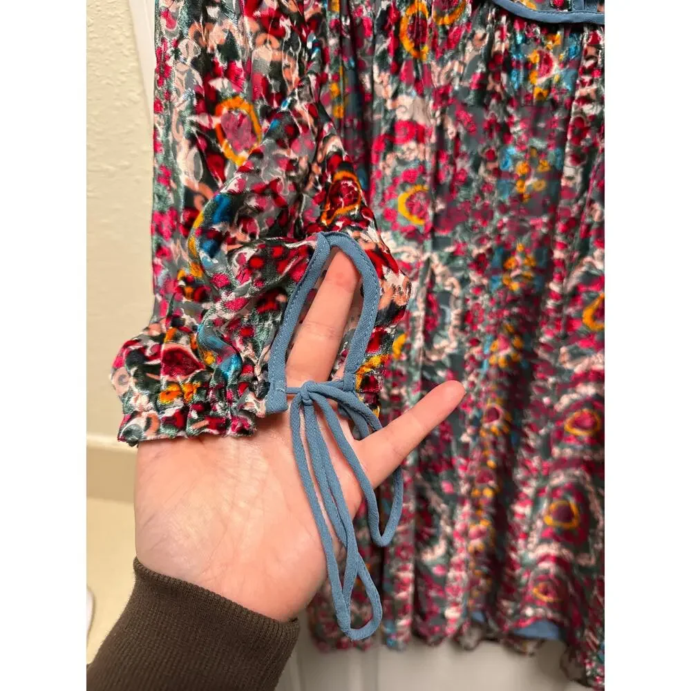 Anthropologie Floreat Abia Burnout Velvet Silk Baby Doll Mini Dress Size Small - Picture 6 of 11